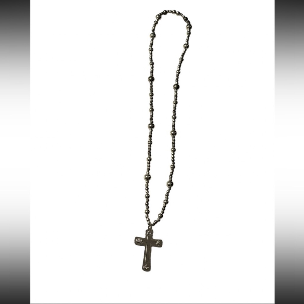 Handmade Unisex Black Beaded Cross Necklace - Picture 2 of 2